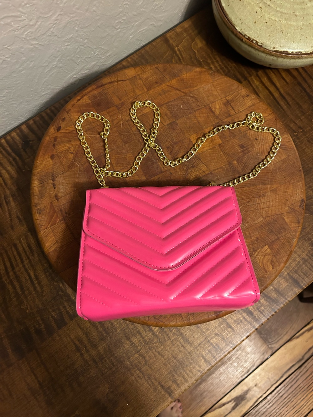 Hot Pink Quilted Crossbody with Gold Chain Strap
